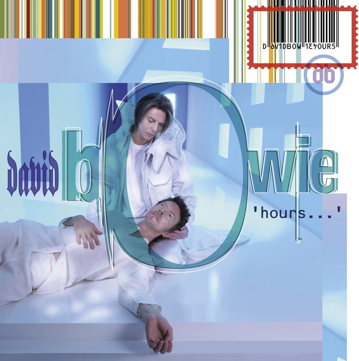 David Bowie’s “.hours” vinyl album cover with blue and white imagery.