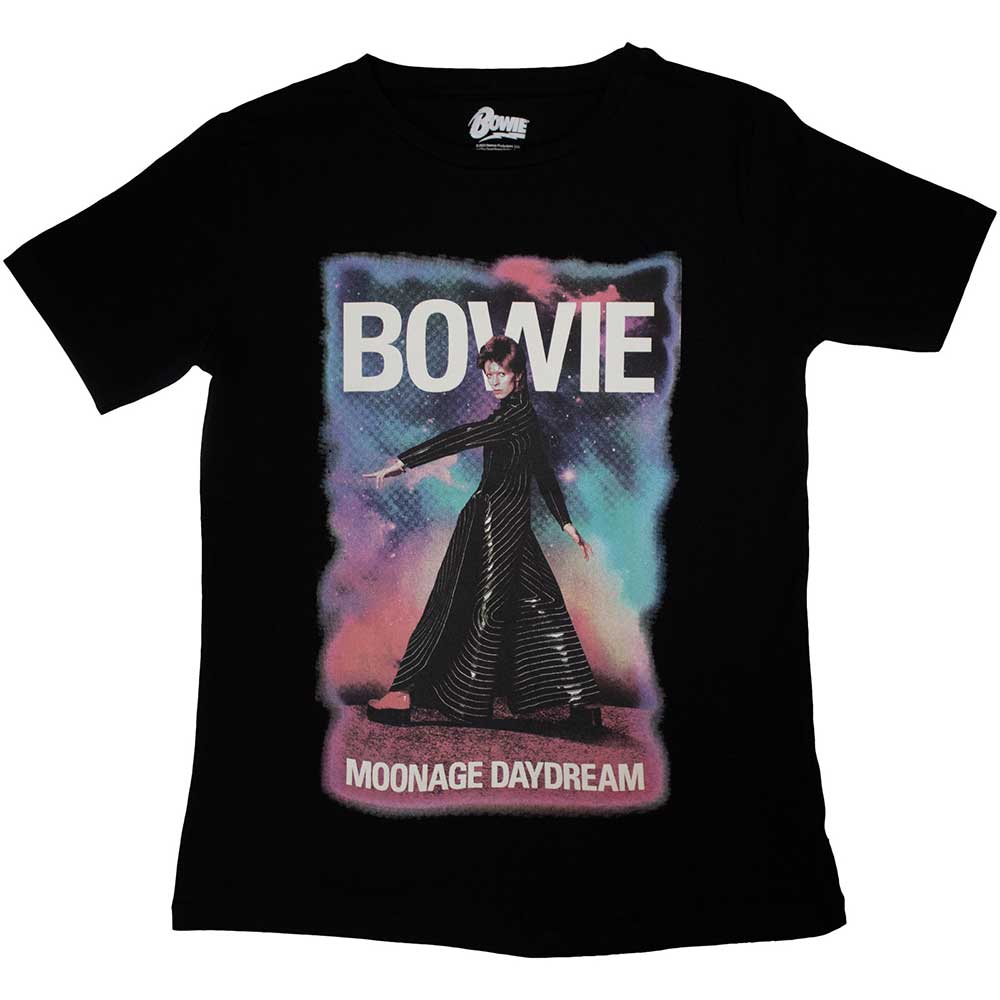 Medium-fit ladies t-shirt with faded Moonage Daydreams Bowie album artwork.
