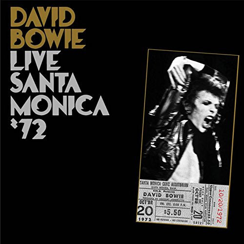 David Bowie album cover: black background with image of Bowie performing.
