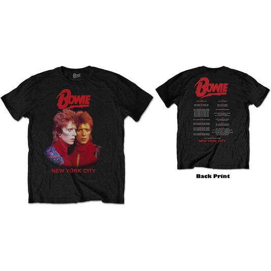 A black t-shirt featuring a portrait of David Bowie and the text Bowie New York City.