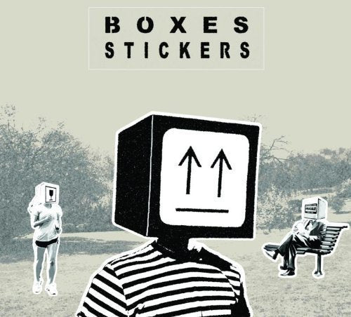 Black and white collage of people with television box heads.