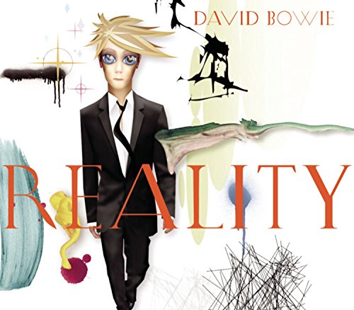 David Bowie “Reality” CD cover: illustrated man in suit, abstract art.