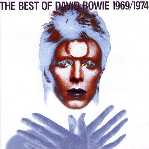 David Bowie album cover: close-up portrait with hands, blue and red tones.
