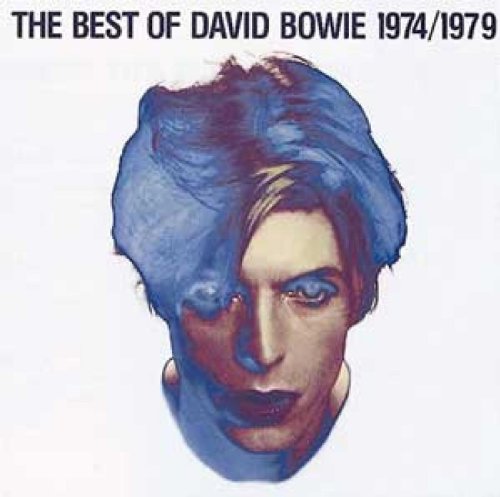 Album cover featuring a stylized, blue-toned portrait of David Bowie on a white background.