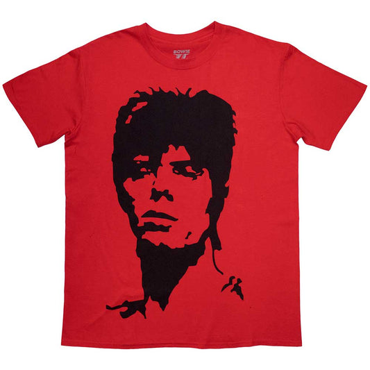 Medium unisex t-shirt featuring a black and white 1973 David Bowie portrait.