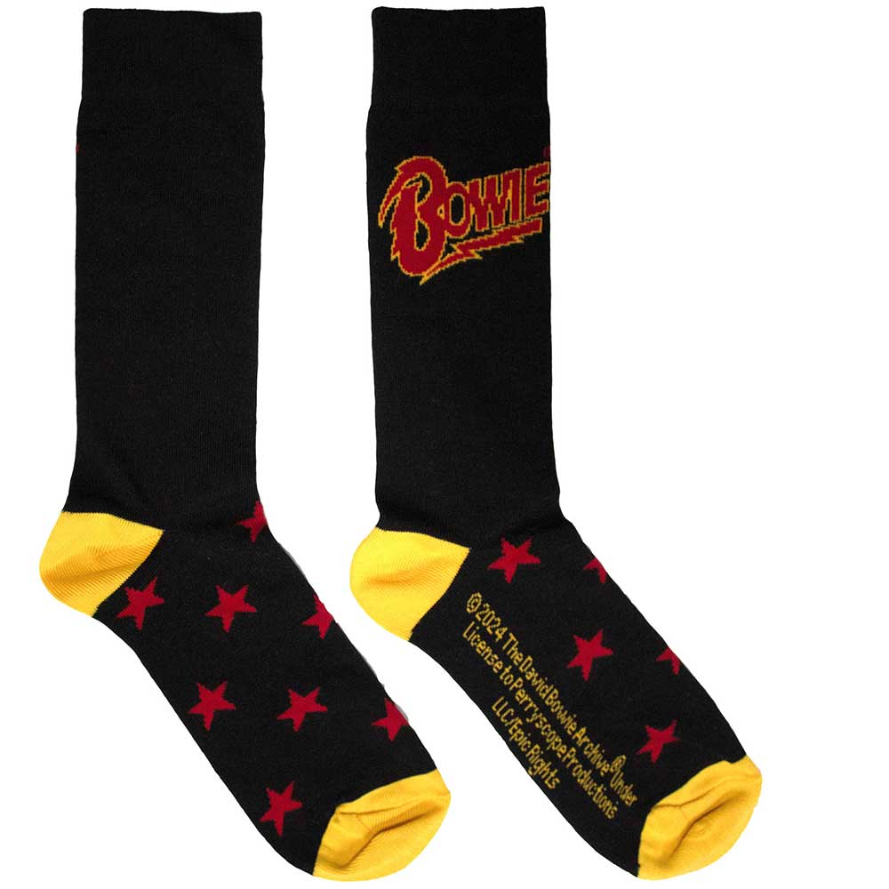 Ankle socks with a repeating star pattern, likely featuring David Bowie imagery.