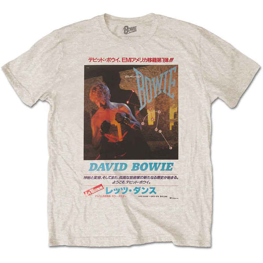 Sand-colored t-shirt with a David Bowie album cover graphic.