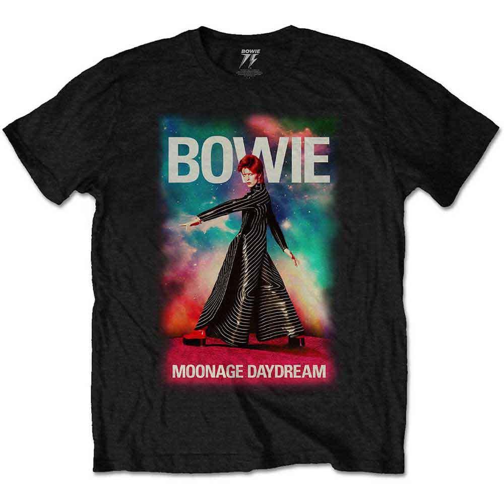 Unisex XX-Large black t-shirt featuring a David Bowie Moonage Daydream graphic design.