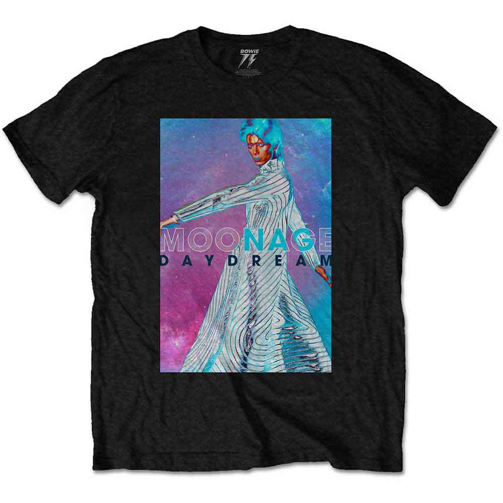 Black t-shirt featuring David Bowie’s “Moonage Daydream” album artwork, size XX-Large.