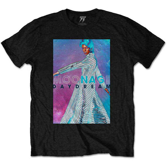 Black t-shirt featuring David Bowie’s “Moonage Daydream” album artwork, size XX-Large.