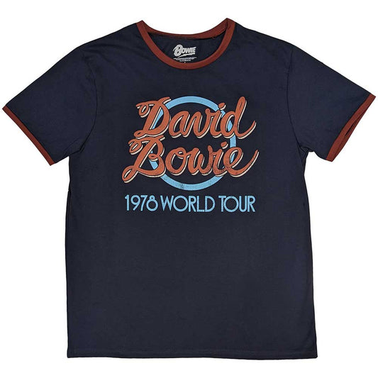 David Bowie 1978 tour ringer t-shirt, large size, likely colorful graphic.