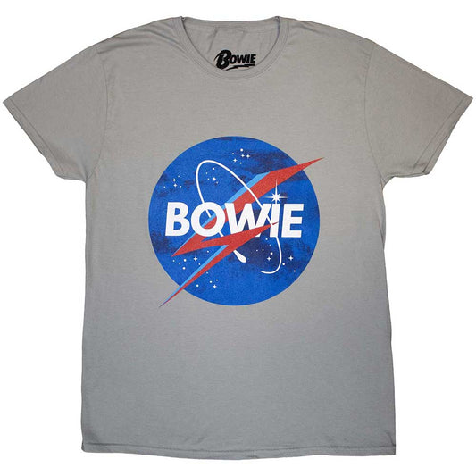 Small unisex t-shirt with David Bowie’s “Starman” logo graphic.