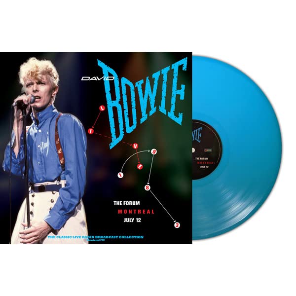 David Bowie album cover and turquoise vinyl record, "Live At The Forum.
