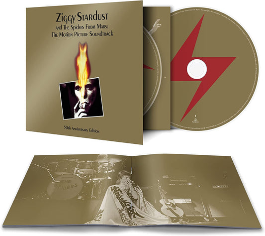David Bowie’s “Ziggy Stardust” CD cover with a flaming portrait.