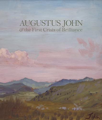 Book cover with painted landscape, hills, and pink sky; title reads "Augustus John".