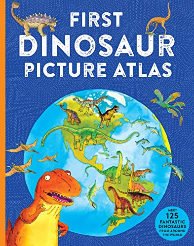 Book cover featuring a world globe with illustrated dinosaurs.