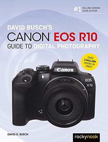 Book cover for David Busch's Canon EOS R10 Guide featuring a black mirrorless camera.