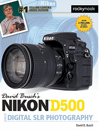 Nikon D500 camera with book cover featuring author David Busch.