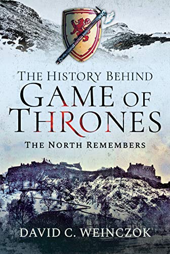 Book cover featuring a shield and axe over a snowy landscape and castle ruins.