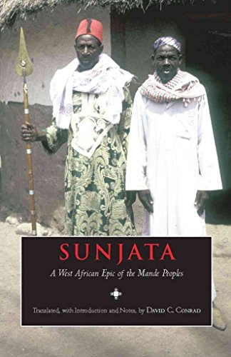 Book cover: two men in traditional clothing with a spear, titled "Sunjata".