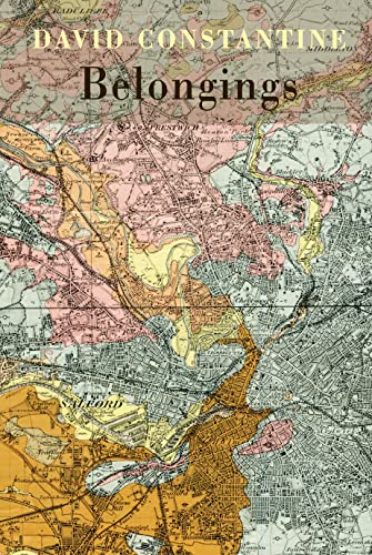 Book cover: "Belongings" by David Constantine, featuring a map background.