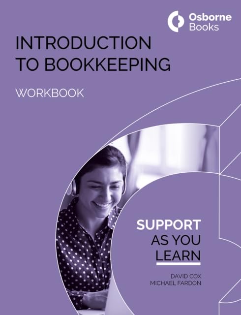 Book cover: "Introduction to Bookkeeping Workbook" with woman using a headset.