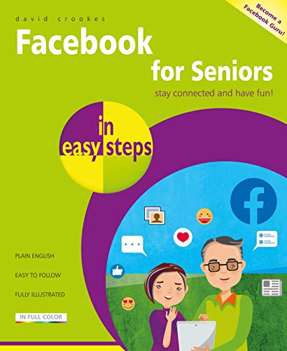 Book cover: "Facebook for Seniors in easy steps" with illustrations.
