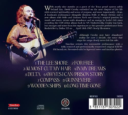 David Crosby album back cover: musician with guitar, tracklist, and barcode.