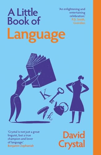 Book cover titled A Little Book of Language with purple illustrations on blue background.