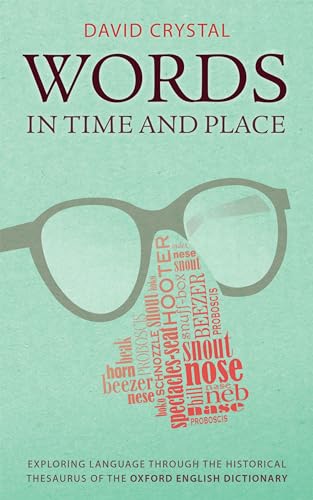 Book cover titled Words in Time and Place featuring eyeglasses over a nose-shaped word cloud.