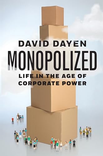 Book cover with stacked cardboard boxes and small figures below.