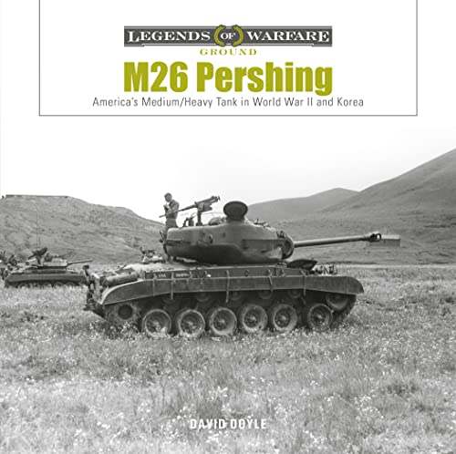 Black and white photo of an M26 Pershing tank in a field.
