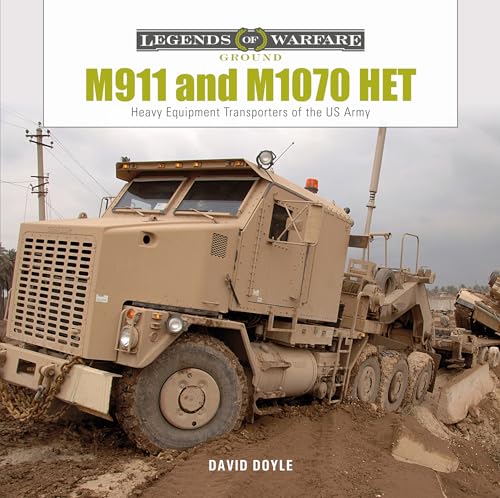 Tan US Army M911 and M1070 Heavy Equipment Transporter truck in mud.