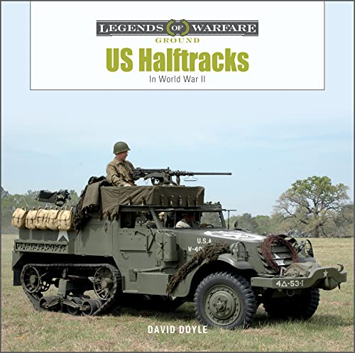 World War II US Half-track vehicle with soldier, green and olive drab.