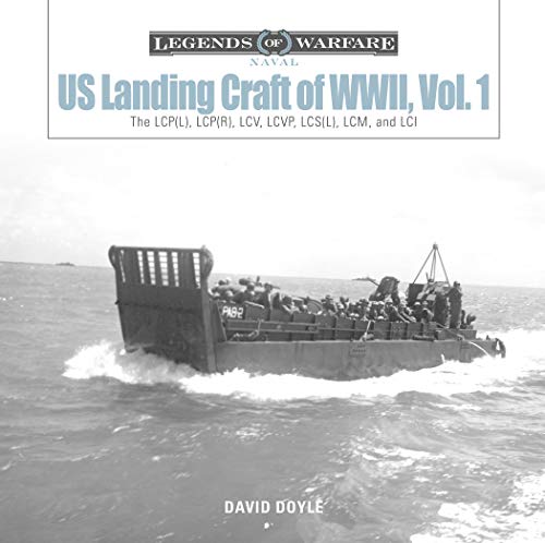 WWII-era US landing craft with soldiers moving through choppy water.