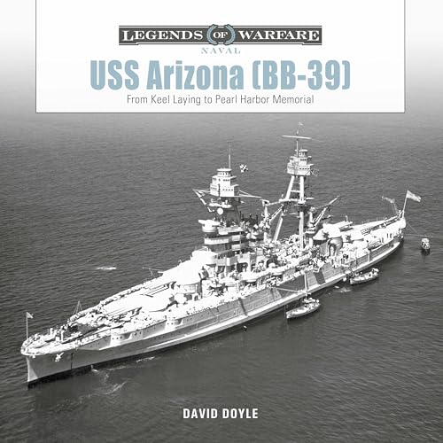 Black and white photo of the USS Arizona battleship at sea.