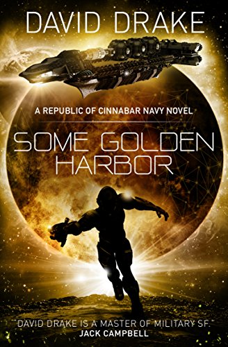 Science fiction book cover with spaceship, planet, and silhouetted figure.