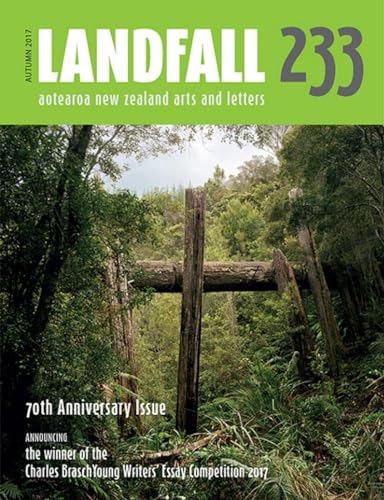 Landfall 233 cover: weathered wooden structure in lush green forest.