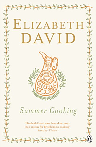 Book cover titled Summer Cooking by Elizabeth David with a line-art olive oil pitcher.