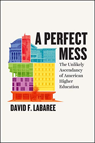 Book cover with colorful collage of university buildings and bold title.