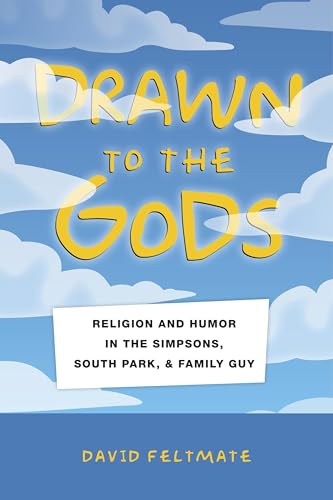 Book cover: "Drawn to the Gods" with yellow title text on blue background.