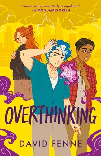 Book cover featuring three young people with fantastical elements and city backdrop.