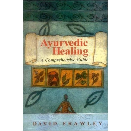 Book cover: “Ayurvedic Healing” with botanical illustrations and a meditating figure.