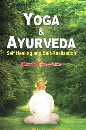 Book cover: "Yoga & Ayurveda" with a meditating figure in green foliage.