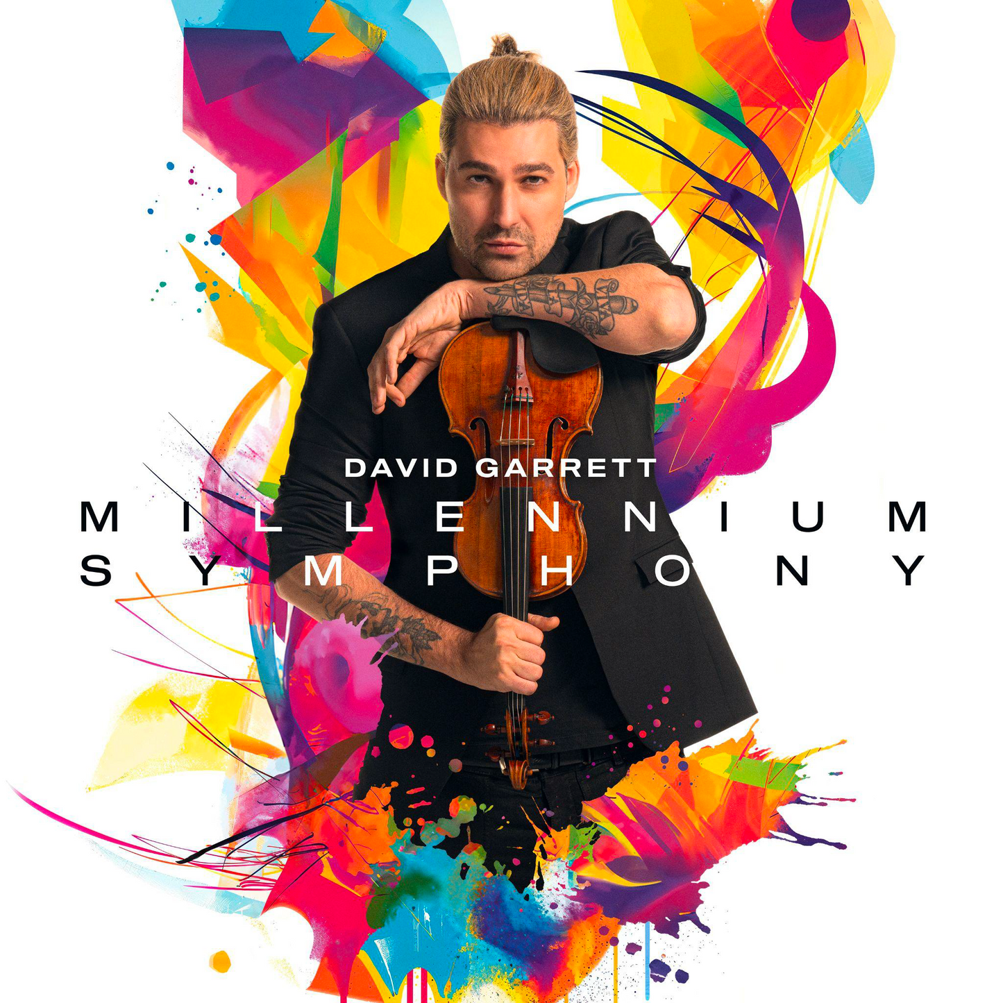 David Garrett holding a violin, album cover for "Millenium Symphony.