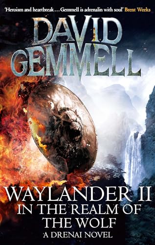 Book cover featuring a shield with a wolf emblem against fire and a waterfall.