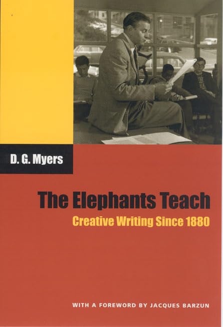 Book cover: “The Elephants Teach” with a photo of a writing class.