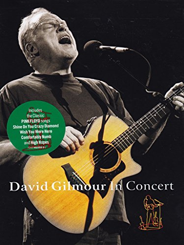 David Gilmour playing guitar and singing into a microphone on a DVD cover.