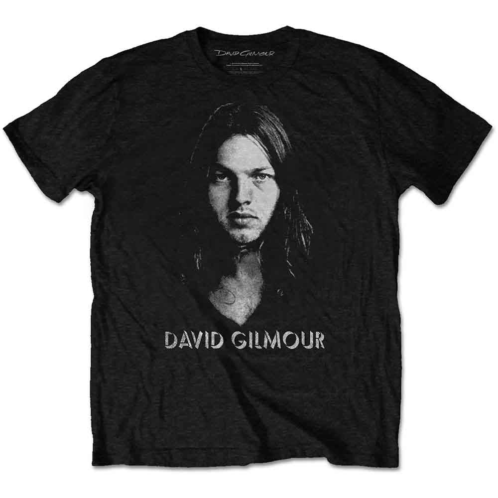 Black t-shirt with a grayscale portrait of David Gilmour.