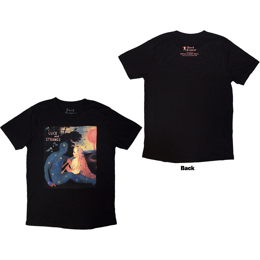 Black unisex t-shirt with David Gilmour’s “Luck & Strange” tour back print.